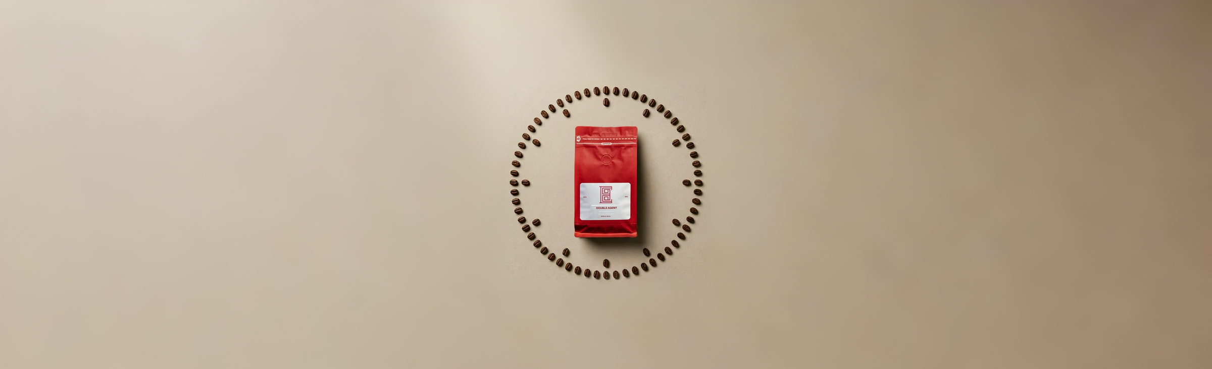 Coffee bag in the middle of coffee beans circle that looks like a clock